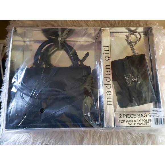 MADDEN GIRL 2-Piece Morganb Crossbody Top Handle Bag Wallet Set Black Silver NIB - Picture 5 of 5